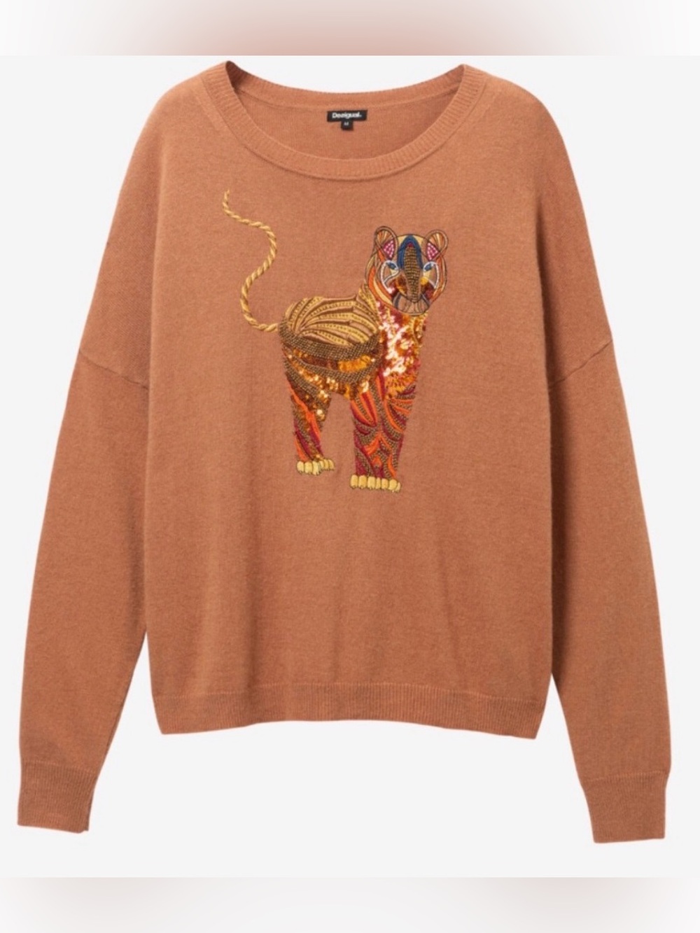 Desigual Embellished Tiger Crewneck Oversize Sweater Size S